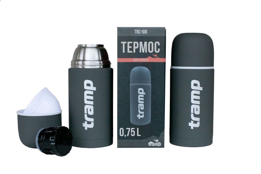Термос TRAMP Soft Touch 0,75 л, сірий TRC-108-khaki фото